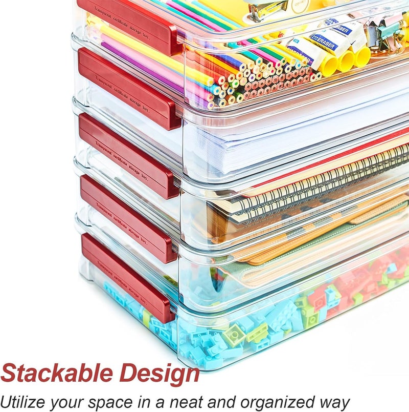 CATOOMUU 5.5qt Portable Project Case 9 X 13 Clear Stackable Plastic Storage With Lids Organizer Containers File Box For Letter A4 Paper Photo Documents Scrapbook Craft Art School Supplies, 2 Pcs - Image 4